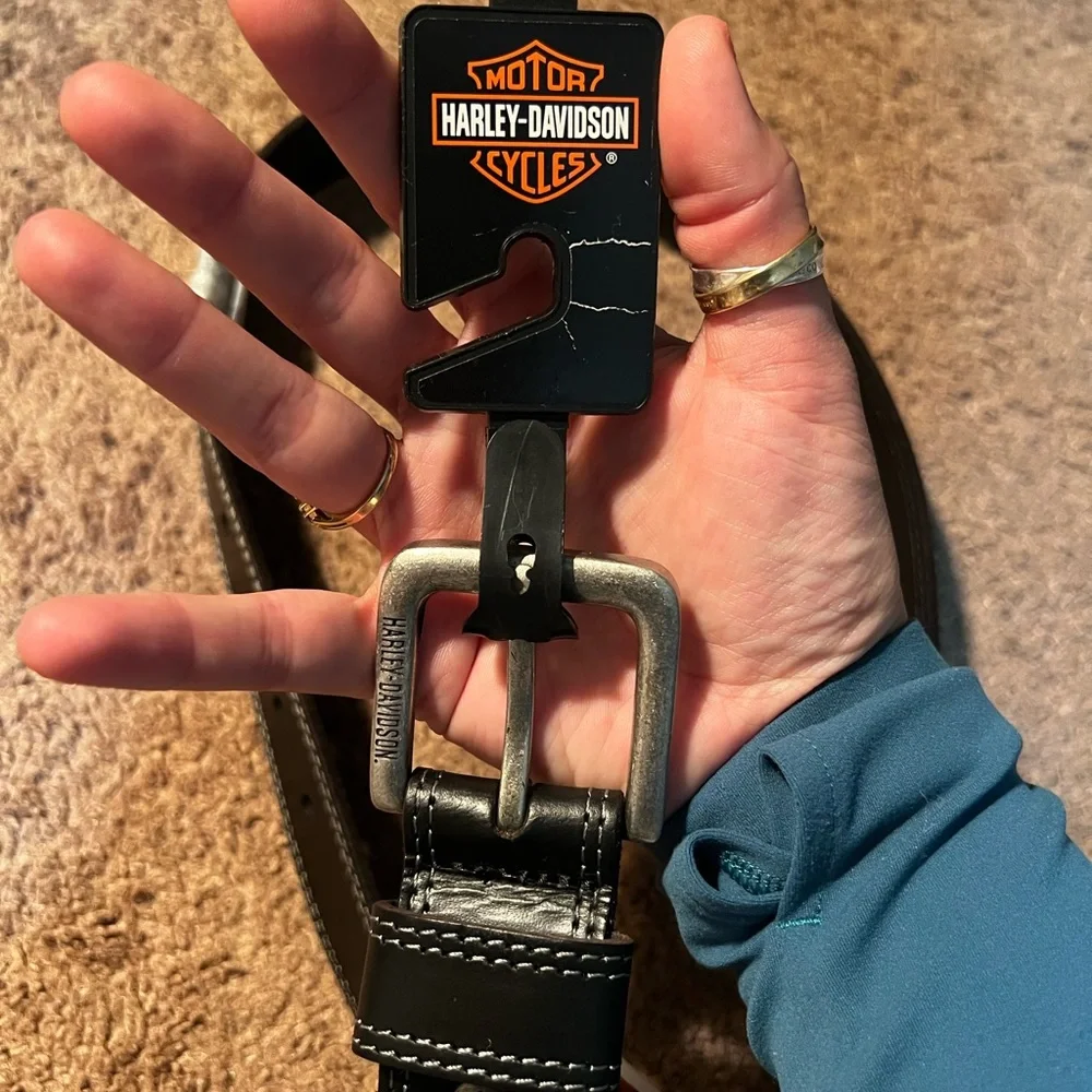 Harley-Davidson Black Leather Belt with Silver Buckle